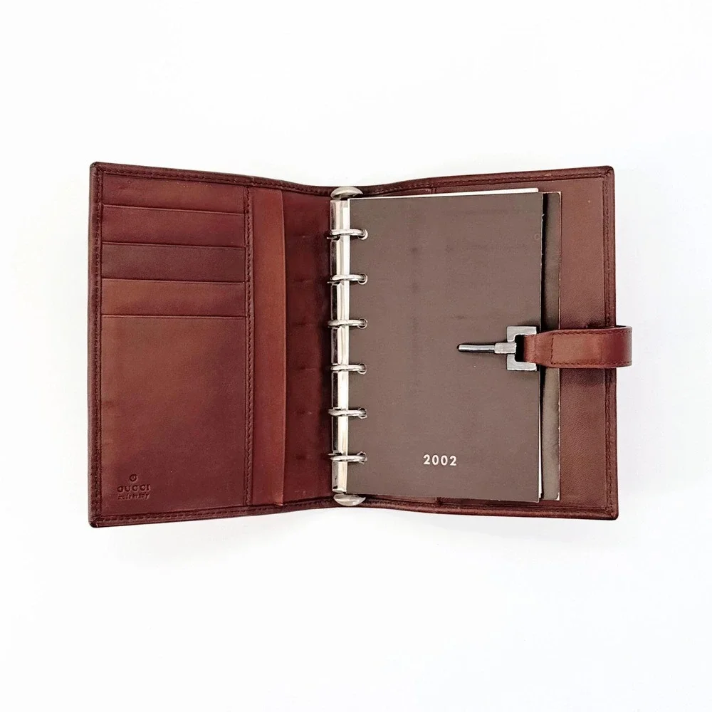 Gucci Tom Ford Era 2002 Pocket Planner Tan Canvas Web Stripe Piston Lock